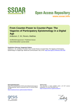 The Vagaries of Participatory Epistemology in a Digital Age Anderson, C