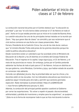 Piden Adelantar El Inicio De Clases Al 17 De Febrero