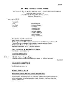 ST. JAMES-ASSINIBOIA SCHOOL DIVISION Minutes of the Regular