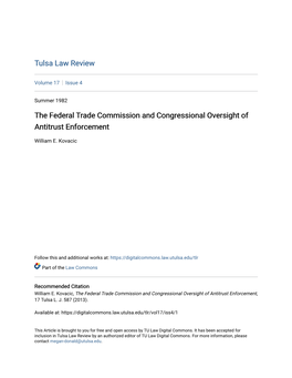 The Federal Trade Commission and Congressional Oversight of Antitrust Enforcement