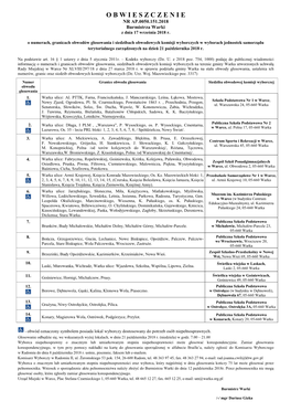 O B W I E S Z C Z E N I E NR AP.0050.151.2018 Burmistrza Warki Z Dnia 17 Wrze Śnia 2018 R
