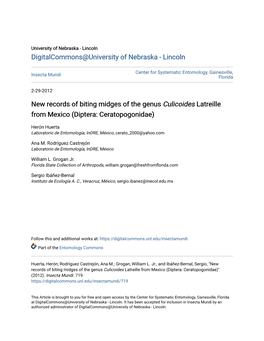 New Records of Biting Midges of the Genus &lt;I&gt;Culicoides&lt;/I&gt; Latreille from Mexico (Diptera: Ceratopogonidae)