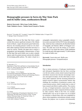 Demographic Pressure in Serra Do Mar State Park and Its Buffer Zone, Southeastern Brazil