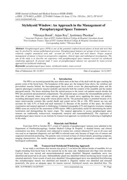 Stylohyoid Window: an Approach in the Management of Parapharyngeal Space Tumours