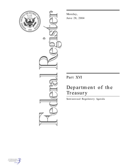 Department of the Treasury Semiannual Regulatory Agenda