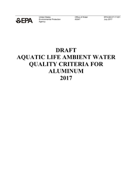 Draft Aquatic Life Ambient Water Quality Criteria for Aluminum 2017