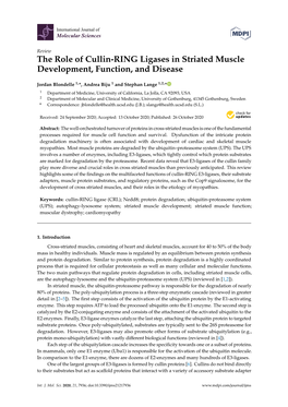 The Role of Cullin-RING Ligases in Striated Muscle Development, Function, and Disease