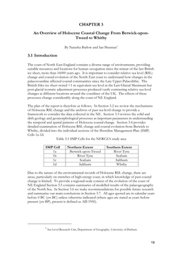 CHAPTER 3 an Overview of Holocene Coastal Change from Berwick-Upon- Tweed to Whitby 3.1 Introduction