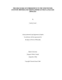 The Discourse of Embodiment in the Nineteenth- Century British and North American Sign Language Debates