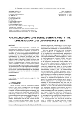 Crew Scheduling Considering Both Crew Duty Time Difference and Cost on Urban Rail System