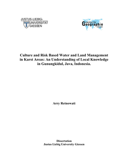 Culture and Risk Based Water and Land Management in Karst Areas : An