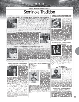 Seminole Tradition SEMINOLE QUARTERBACK PAJCIC GIVES to the WARRICK DUNN FOUNDATION DUNN NAMED 2005 NO