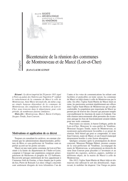 Bicentenaire De La Réunion Des Communes De Montrouveau Et De Marcé (Loir-Et-Cher)