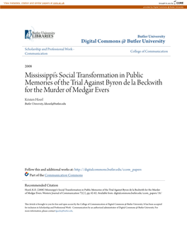 Mississippi's Social Transformation in Public Memories of the Trial Against Byron De La Beckwith for the Murder of Medgar Evers