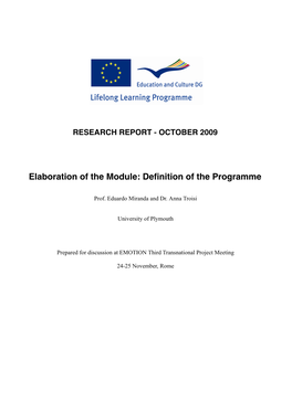 Elaboration of the Module: Definition of the Programme - October 2009