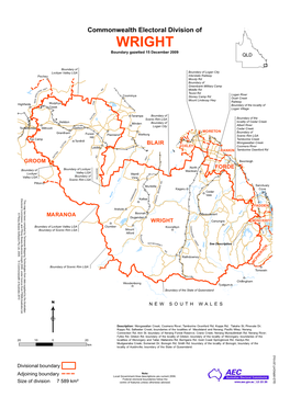 WRIGHT Boundary Gazetted 15 December 2009 QLD