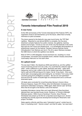 Travel Report, Toronto International Film Festival 2010