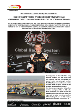 Crg Conquers the Kf3 Wsk Euro Series Title with Max Verstappen