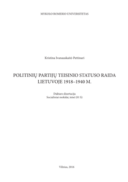 Politinių Partijų Teisinio Statuso Raida Lietuvoje 1918–1940 M