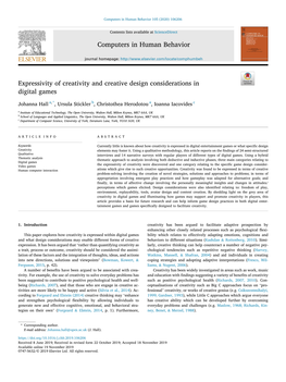 Expressivity of Creativity and Creative Design Considerations in Digital Games