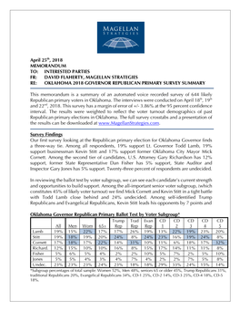 Oklahoma 2018 Governor Republican Primary Survey Summary