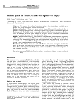 Indiana Pouch in Female Patients with Spinal Cord Injury