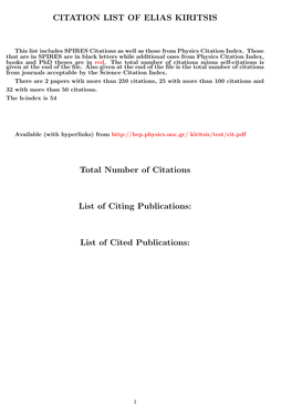 Citation List of Elias Kiritsis