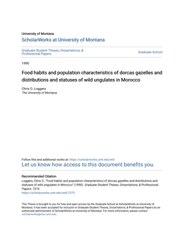 Food Habits and Population Characteristics of Dorcas Gazelles and Distributions and Statuses of Wild Ungulates in Morocco