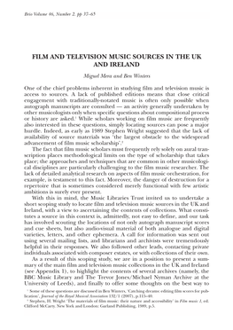 FILM and TELEVISION MUSIC SOURCES in the UK and IRELAND Miguel Mera and Ben Winters