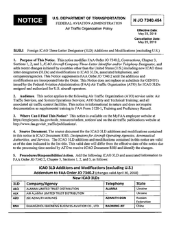 Foreign ICAO Three Letter Designator (3LD) Additions and Modifications (Excluding U.S.)