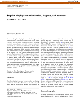 Scapular Winging: Anatomical Review, Diagnosis, and Treatments