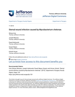 Sternal Wound Infection Caused by Mycobacterium Chelonae