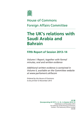 The UK's Relations with Saudi Arabia and Bahrain