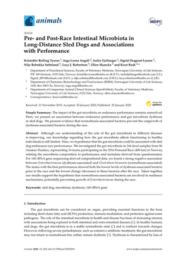 Pre-And Post-Race Intestinal Microbiota in Long-Distance Sled