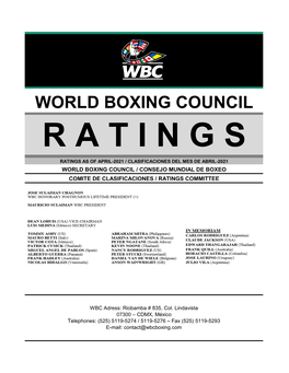 Ratings As of April-2021 / Clasificaciones Del Mes De Abril-2021 World Boxing Council / Consejo Mundial De Boxeo Comite De Clasificaciones / Ratings Committee