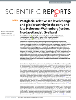 Postglacial Relative Sea Level Change and Glacier Activity in the Early and Late Holocene: Wahlenbergfjorden, Nordaustlandet, Sv