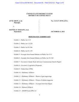 1 UNITED STATES DISTRICT COURT DISTRICT of CONNECTICUT JUNE SHEW, Et Al. : No. 3:13-CV-0739 (AVC) Plaintiffs, : : V.