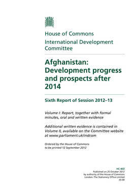 Afghanistan: Development Progress and Prospects After 2014