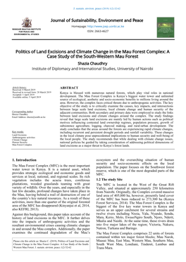 Politics of Land Excisions and Climate Change in the Mau Forest Complex