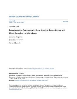 Representative Democracy in Rural America: Race, Gender, and Class Through a Localism Lens
