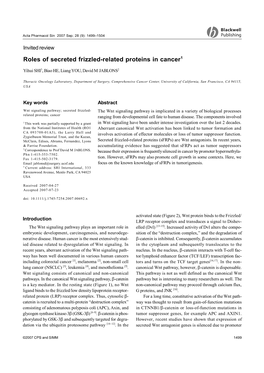 Roles of Secreted Frizzled-Related Proteins in Cancer1