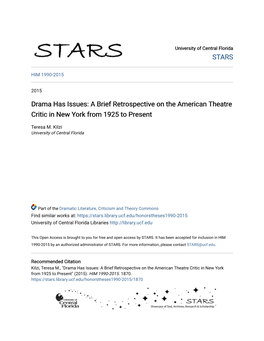 A Brief Retrospective on the American Theatre Critic in New York from 1925 to Present