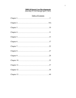 2009-10 Sports Law Developments Table of Contents