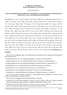 UCHWAŁA NR XII/62/11 RADY MIEJSKIEJ W TUSZYNIE Z Dnia 18