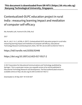 Contextualized‑OLPC Education Project in Rural India : Measuring Learning Impact and Mediation of Computer Self‑Efficacy