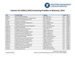 (VFC) Immunizing Providers in Wisconsin, 2019
