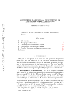 Arxiv:2108.09722V1 [Math.AG] 22 Aug 2021 Model Aoia Egto Uvreisof Subvarieties of Height Canonical Ed Let ﬁeld