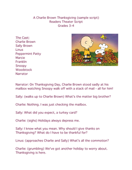 A Charlie Brown Thanksgiving (Sample Script) Readers Theater Script Grades 3-4