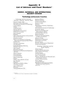 Appendix B List of Advisors and Panel Members*