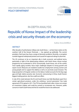 Republic of Korea: Impact of the Leadership Crisis and Security Threats on the Economy